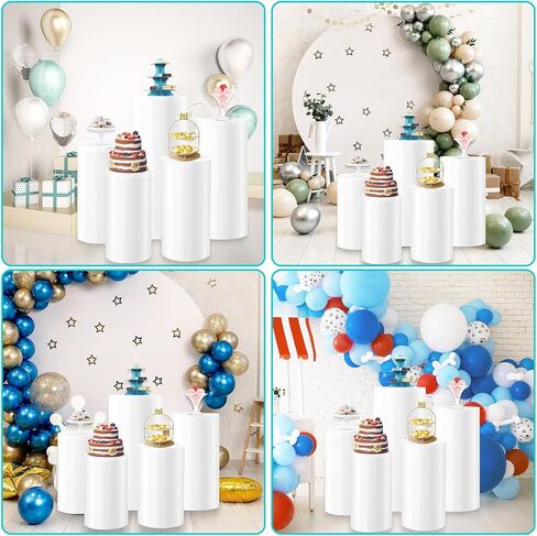 Cylinder Stands for Party White Pedestal Stand Set of 5, Cylinder Tables Round Pedestal Display Plinth Pillars Dessert Table with 5PCS Cake Stand for Wedding Ceremony Birthday Art Decor in Saudi Arabia