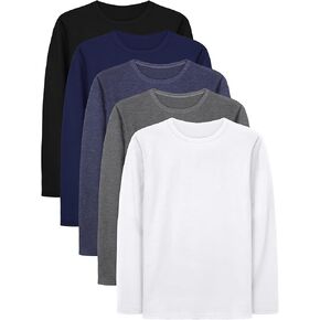 Cooraby 5 Pack Boys Long Sleeve Tees Boys' Long Sleeve Crewneck T-Shirts Kids Long Sleeve Soft T-Shirts Top