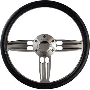 14 Inch Polished Aluminum Shotgun Steering Wheel - Black/Chevy
