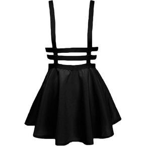 Knemksplanet Womens Elastic Waist Suspender Skirt A-Line Mini Skirt