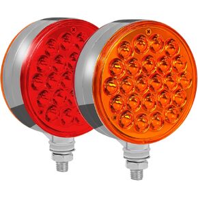 4" Round Pedestal Fender Lights, 48 LED Double Face Turn Signal Light for Semi Truck Trailer Towing, 2PCS Amber Red Marker Tail Light for Tractor RV Brake Running Turning