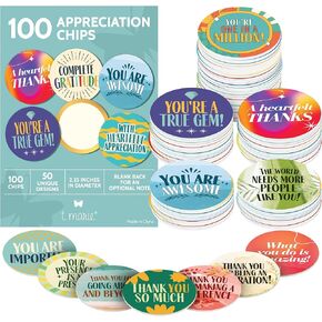 T MARIE 100 Mini Bulk Appreciation Gifts - 2.25" Token of Appreciation Chips for Employee Appreciation Week, Staff, Nurses, Teachers, Students and More - Share Kindness, Recognition and Motivation