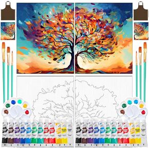 2 Pack Sip and Paint kit for Adults,couples painting kit date night, 8×10 Pre-Drawn Canvas to Paint for Adults, Painting Date Night Party Supplies (Tree of Life)