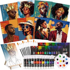 Cholemy 36 Pcs Paint and Sip Kit for Adults 8'' x 10'' Pre Drawn Canvas for Painting DIY Afro Acrylic Couples Painting Kit Wood Easel Brushes Date Night Bulk for Valentine Party Gifts(Butterfly)