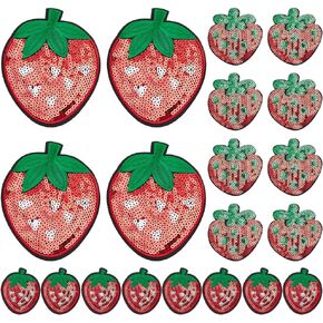 20 Pcs Strawberry Sequin Patches Iron Sew on Embroidered Appliques Red Sticker Decorations for Clothes Jeans Shirts DIY Sewing Headbands Bags