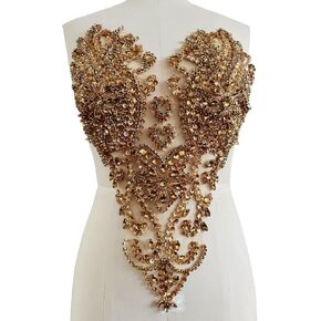 Handmade Shinning Rhinestones lace Applique Pure handsewing Beads Crystal Sequins Trim Patches Perfect Decoration Accessories (Red)