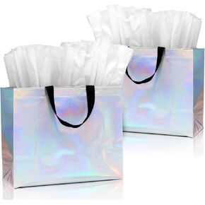 KeerxunBag 12Pcs Reusable Gift Bags（Includes Tissue Paper） Gift bag with handle Birthdays Parties Holidays Weddings Medium 13x5x11in colorful Gift Bags