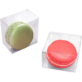 Newbested 100 Pack Clear Plastic Macaron Boxes,Transparent Chocolate Candy Cookies Malt Balls Mini Gift Packing Boxes for Valentine's Day Wedding Party Baby Shower Display(2.17" x 2.17" x 1.38")