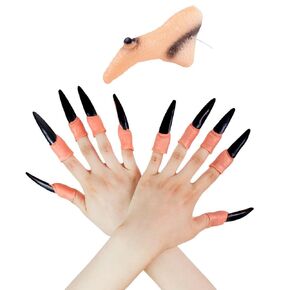 Silicone Fake Nose for Halloween Dress Up, 1Pcs Witch Costume Nose with 10Pcs Witch's Black Fingernails for Cosplay and Party