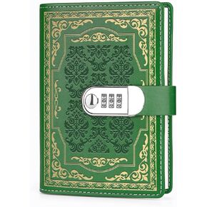 Vintage Gift A5 Locking Leather Journal Refillable Writing Notebook Leather Hard Cover Retro Embossed Travel Lock Diary (Vintage-Blue)