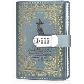 Bible Verse Gift God Grant Me The Serenity to Accept The Things A5 Locking Leather Journal Christian Gift Refillable Writing Notebook with Lock Password (God Prayer-Grey)
