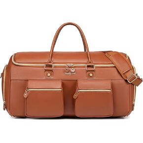 Convertible Garment Bag for Travel, Garment Duffle Bag for Women, PU Leather Travel Garment Bag Carry On, 2 in 1 Suit Travel Bags for Hanging Clothes with Shoe Compartment-Cream