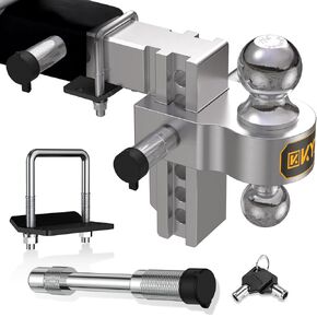 KYX Adjustable Trailer Hitch, 6 Inch Drop/Rise 12500 LBS GTW, Ball Mount Trailer Hitch Fits 2" Receiver, Heavy Duty Dual Ball (2'' X 2-5/16'') Tow Hitch with Anti-Theft Pins Locks for Trucks