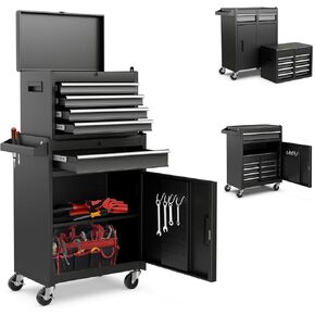 HOMGX 5-Drawer Tool Combination Cabinet, Rolling Toolbox w/Detachable Top & Adjustable Shelf, Lockable Wheels & Sliding Drawers, Large Capacity Tool Storage Cabinet for Garage Workshops (Red) in Kuwait