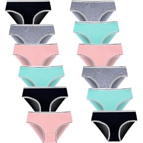 Teen Girls Underwear for 12 Pack Cotton Briefs (L, Multicolor, 8-16Years)