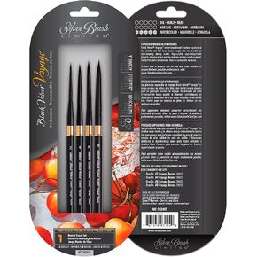 Silver Brush Limited WC-3000S Black Velvet Master Watercolor Set, Set of 3 Brushes, Script Liner Size 1, Oval Wash Size 3/4 Inch, and Round Size 8