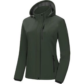 Pursky Women's Softshell Jacket Lightweight Fleece Lined Rain Jacket Waterproof Warm Windbreaker Coat With Removable Hood