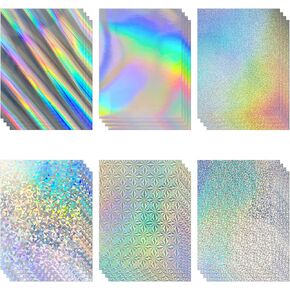 24 Sheets Holographic Cardstock 8.5 x 11in, 250gsm/92lb 6 Mixed Styles Metallic Cardstock Shiny Iridescent Mirror Paper Thick Foil Board for Scrapbook,Card Making,Crafts,Party Decoration (Laser Color)