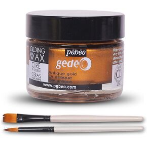 Pebeo Gilding Wax 30ml – Antique Gold Gilding Wax for Crafting, Antiquing Wax for Crafts and Professional Finishing – Gilding Wax for Wood, Metal, and More Bundled with Moshify Application Brushes