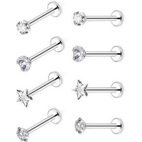 Dyknasz 16G الزنمة الخيطية ثقب المجوهرات الجراحية الصلب الزنمة القرط ميدوسا Labret مجوهرات الشفاه خواتم مسمار للنساء الرجال إلى الأمام الحلزون الأقراط شقة الظهر الغضروف القرط شريط طول 6mm-8mm