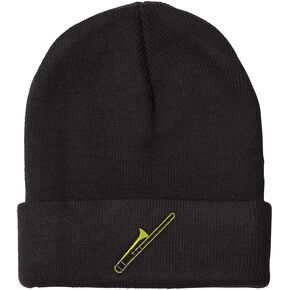 Custom Beanie for Men & Women Trombone Embroidery Acrylic Skull Cap Hat Black Design Only