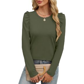 ANRABESS Womens Puff Long Sleeve Shirts Crewneck Fall Tops Basic Dressy Casual Blouses 2024 Trendy Outfits