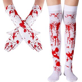 Women Girls Over Knee High Stockings and Full Finger Long Gloves for Halloween Party Cosplay