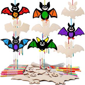 BUSOHA Halloween Crafts for Kids - 9 Pack Kids Wind Chime Kit,Wooden 3D Wind Chime Decorative Hanging Ornaments DIY Painting Craft for Boys Girls Halloween Activity Art Project