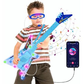 Guitar and Microphone Play Set with Glasses,Music Toys with Music&Light,Kids Karaoke Machine,Music Instruments for Toddlers,Boys,Perschool Educational Toys Gift for Children