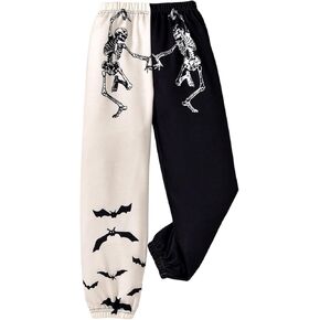 SHENHE Girl's Graphic Sweatpants Color Block Skeleton Bat Print Y2k Loose Joggers Trousers