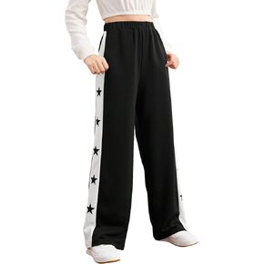Girl's Straight Leg Sweatpants Star Colorblock High Elastic Waist Long Baggy Pants Trousers