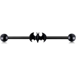 14G Halloween Bat Industrial Barbell Earrings Stainless Steel Black Bats Cartilage Industrial Earrings Helix Conch Industrial Piercing Jewelry for Women Men