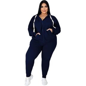YeGine Womens Plus Size Two Piece Outfits Sweatsuits Casual Long Sleeve Set With Pockets