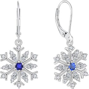 Snowflake Earrings Sterling Silver-925 Sterling Silver Cubic Zirconia Earrings Snowflake Dangle Drop Earring for Women Christmas Jewelry Gifts