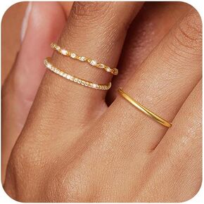 Non Tarnish Gold Ring Set: 3PCS Dainty Stackable Rings for Women Hypoallergenic 14K Gold Plated Thin Thumb Pinky Rings Wedding Band Ring for Women Gold Jewelry for Women Trendy Size 6/7/8/9/10