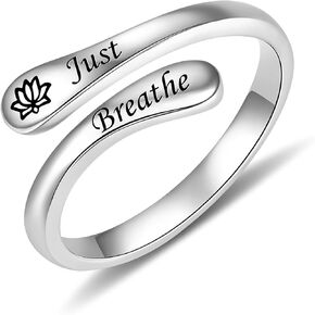 Just Breathe Rings for Women - Sterling Silver Lotus Yoga Inspired Hope Adjustable Thumb Rings for Women Inspirational Gift for Sisters Friends