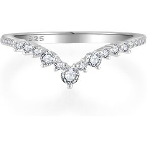 Wedding Band for Women 925 Sterling Silver White & Yellow Gold Ring V Shape Engagement Stackable Ring Half Eternity Round Cut CZ Jewelry for Her Size 5-10