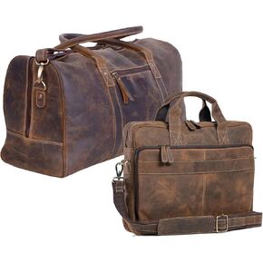 Leather briefcase Laptop Messenger Bags and Leather Travel Overnight Weekend Gym Sports Duffle Bag for Men & Women