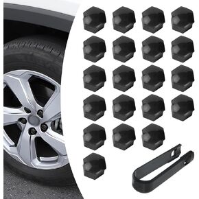 21 PCS Car Hub Protective Cap, 0.74" Anti-rust Anti-theft Dustproof Plastic Nylon Tire Screw Cap with Extraction Clip, Auto Replacement Accessory, Suitable for Most Car Models (Black)