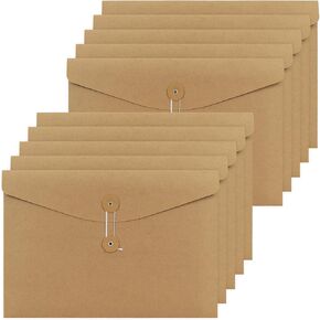NatureTouch 10PCS A4 Envelopes Kraft Paper Folders,Kraft Paper File Folders Project Pockets Document Wallet Bag with String,Letter Size, Kraft File Folders for School Office Supplies,Horizontal