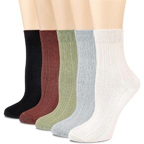 Womens Cotton Crew Socks Cute Thin Soft Comfort Breathable Lightweight Dress Socks Above Ankle Crew Socks Casual for Girls 5Pack