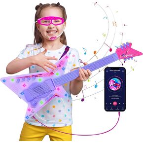 Guitar and Microphone Play Set with Glasses,Music Toys with Music&Light,Kids Karaoke Machine,Music Instruments for Toddlers,Boys,Perschool Educational Toys Gift for Children