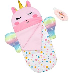 Baby Doll Sleeping Bag Toy Playset Rainbow Unicorn Doll Bedding Slumber Bed Accessories with Eye Mask Doll Unicorn Style Sleeping Bag (for 12 inch Doll)