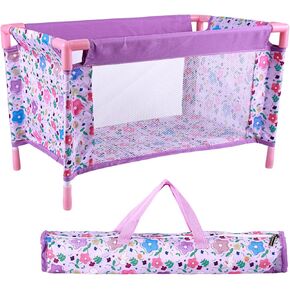 BABESIDE Reborn Baby Doll Crib, Baby Doll Bed, Foldable Doll Playpen Toy for 17-21 Inch Dolls, Reborn Baby Doll Accessories with Storage Bag, Doll Pack n Play Kids (Purple)