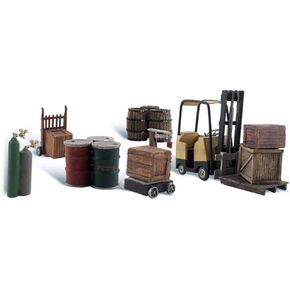 Woodland Scenics Loading Dock Details (Forklift, Crates, Barrels, Wellding Tanks & Hand Cart) HO Scale