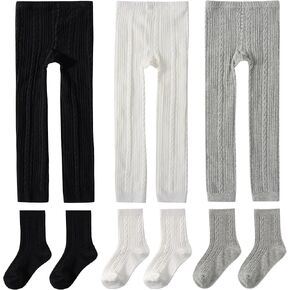 Kid Girls Footless Tights with Socks Set Toddler Cotton Leggings Pants Warm Stockings Age 18M-8Y