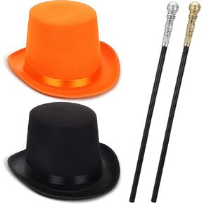 4 قطع من قبعة الهالوين باللونين الأسود والبرتقالي للبالغين، زي الهالوين في التسعينيات مع 2 عصا للمشي للرجال والنساء، أزياء الهالوين التنكرية والحفلات التنكرية in Kuwait