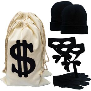 Robber Costume Set，include robber mask Money bag knitted hat gloves for playing cops and robbers,burglar mask Halloween costume bank robber costume kids adult…