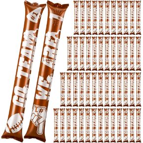 Teling 100 Pcs Thunder Sticks Team Spirit Boom Sticks Football Noise Makers Cheerleading Inflatable Plastic Cheering Sticks with 50 Inflatable Straws for Football Party Game Sporting Events(Brown)