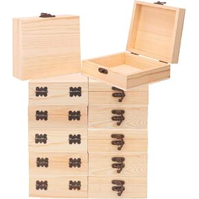 12 Pack Small Unfinished Unpainted Wooden Box, Pine Small Plain Box for Crafts, Wooden Box with Hinged lid for DIY, Decorative Purposes (4.72" x 4.72" x 1.97")
